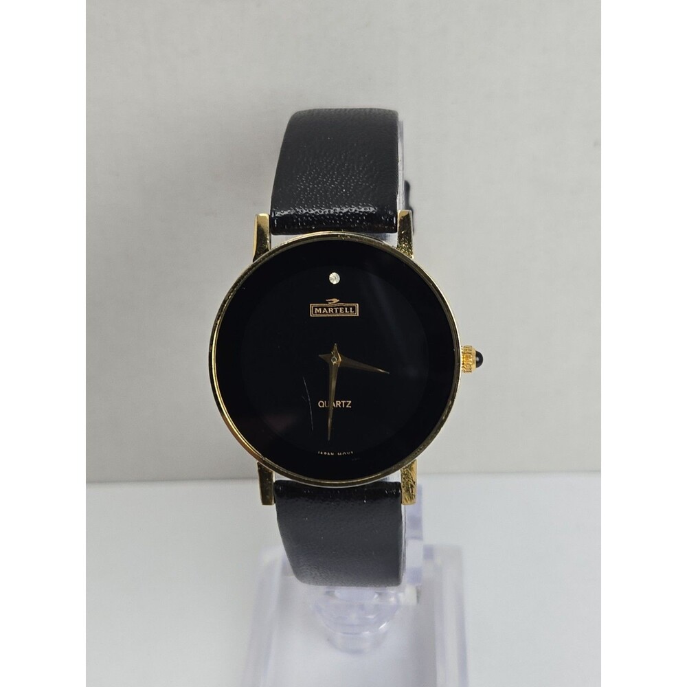 Martell Cognac Black Dial Diamond Accent Gold Tone Quartz Watch New Battery